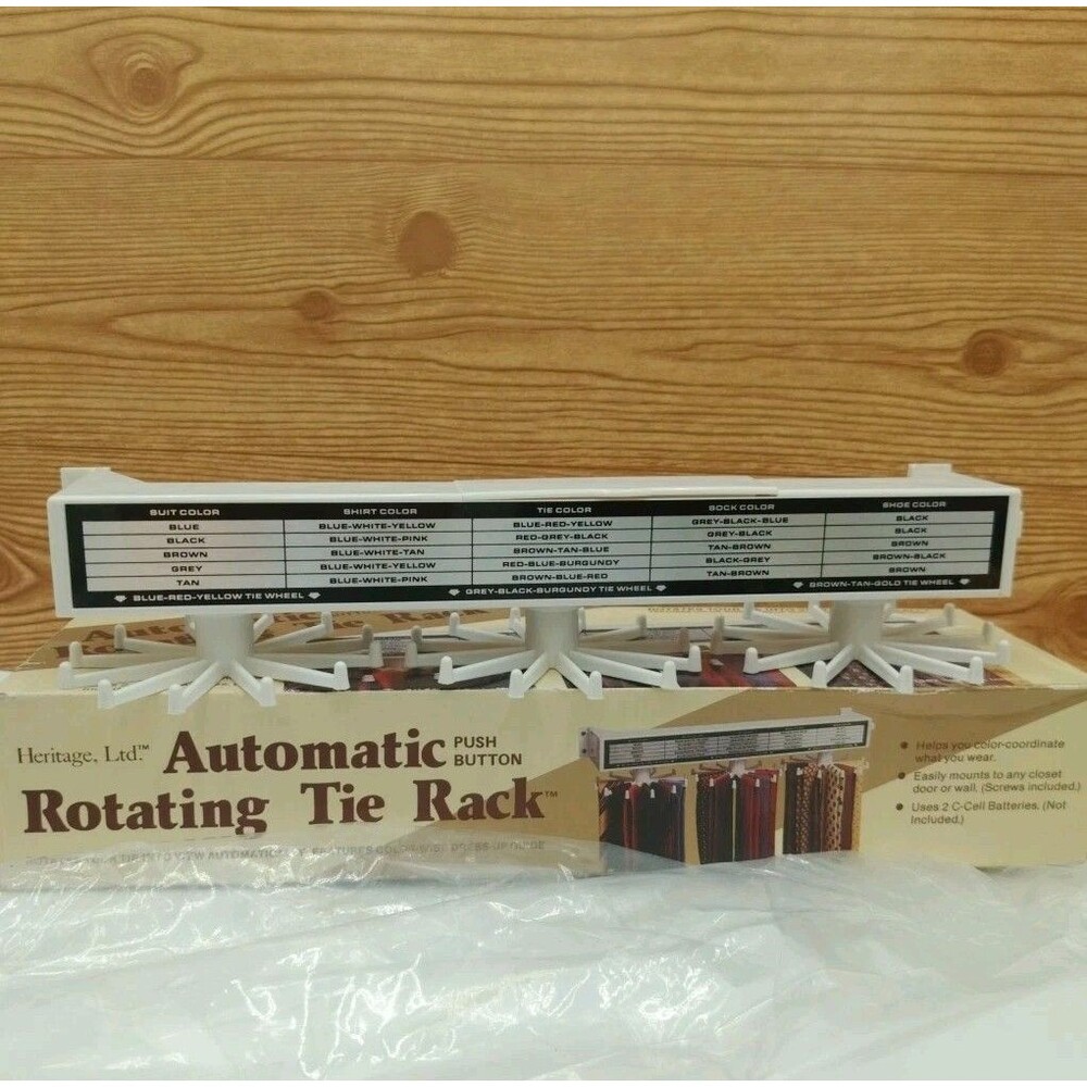 VTG Heritage LTD Automatic Push Button Rotating Tie Rack 1987 White -Read